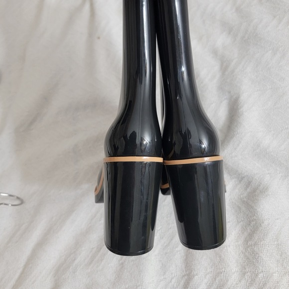 Melissa Classic Chunky Heel Waterproof Rain Boots Square Toe Wellie Black Size 6 - Picture 10 of 16